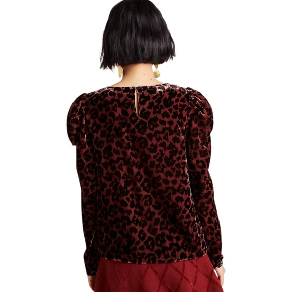 Anthropologie Dolan Charley Leopard Print Velvet Top Petite Large - Picture 6 of 16